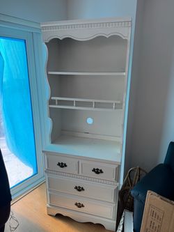 White Wood Bookcase with Drawers