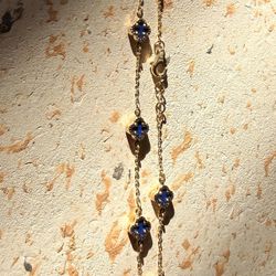 14K REAL GOLD Blue clover bracelet adjustable 7.5”-8”