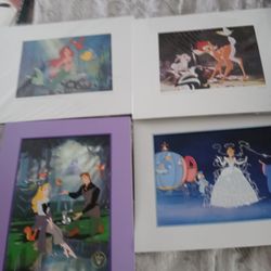 Disney Animated Lithographs Cinderella Bambi The Little Mermaid Sleeping Beauty