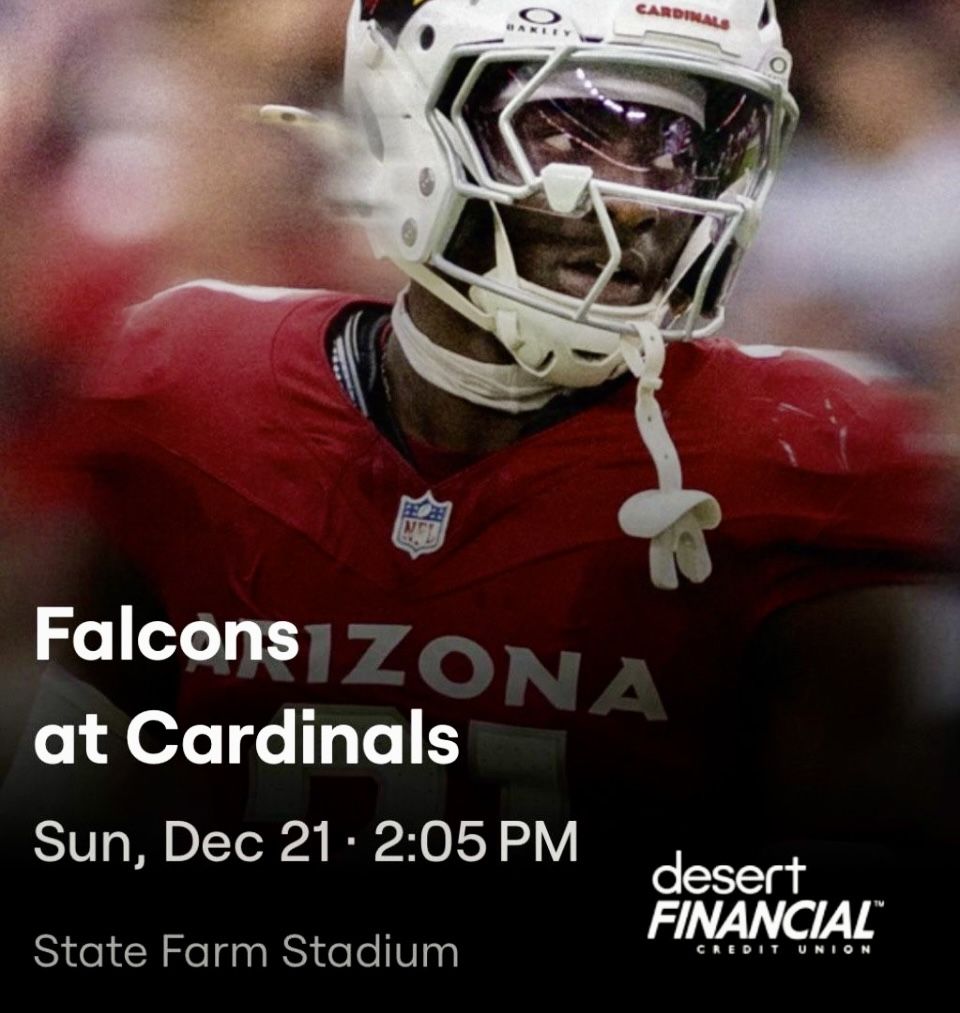 2 Lower level tickets and blue parking To Az Cardinals vs Atlanta Falcons 