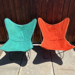 Vintage  Midcentury Knoll Style Wrought Iron Butterfly Chairs 