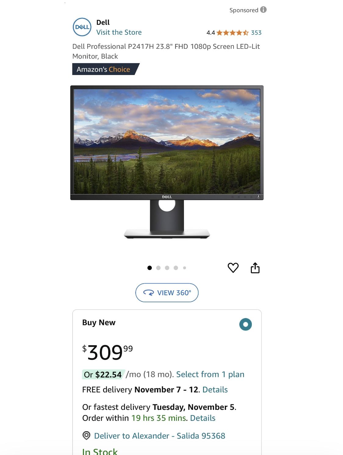 Dell P2417H Monitor