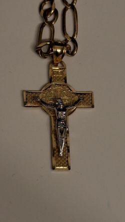 14kt  Two tone cross pendant