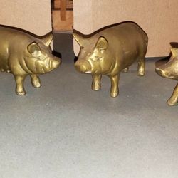 Vintage Metal Pig Figurines - Brass