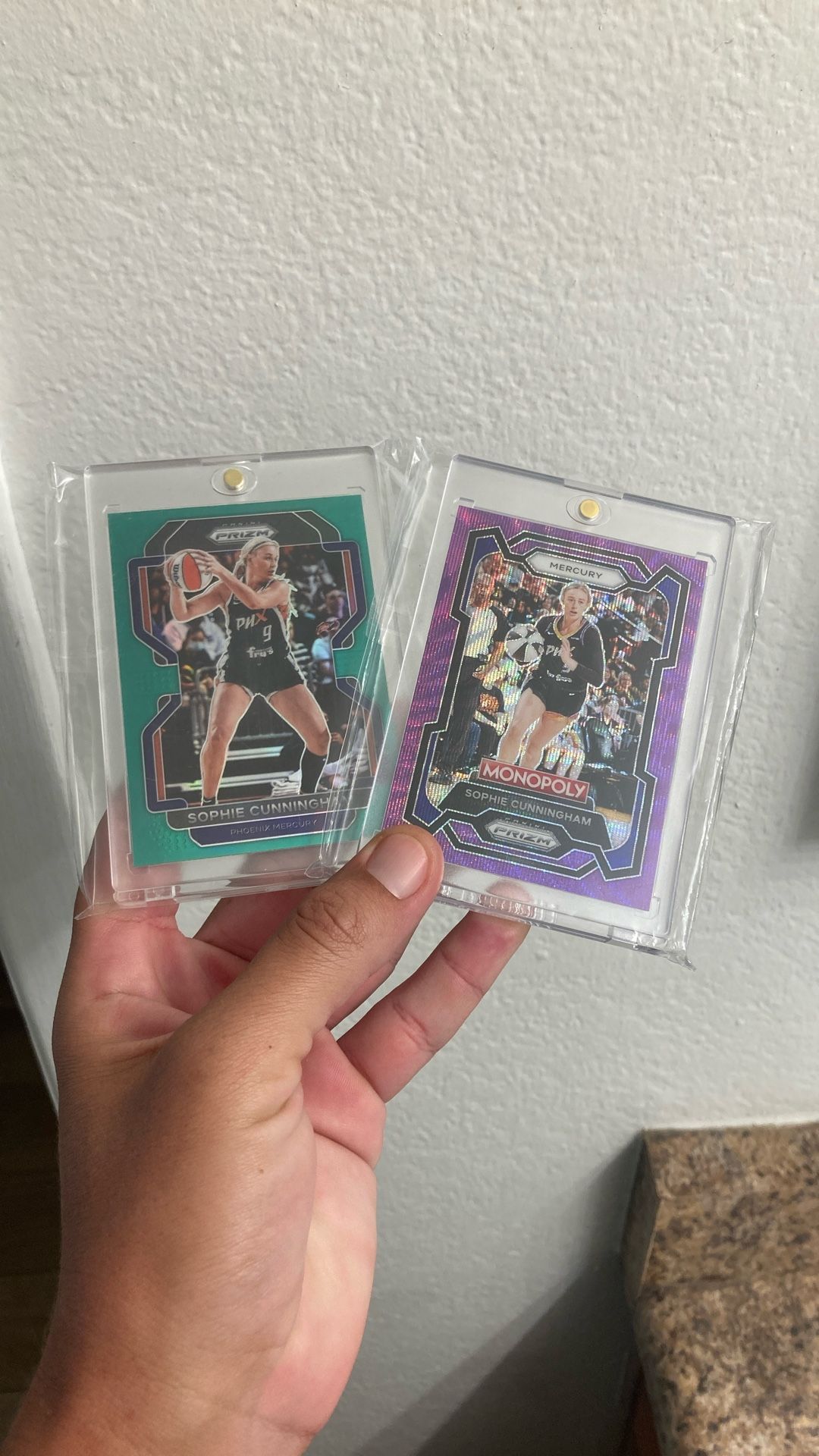(x2) WNBA Prizm SOPHIE CUNNINGHAM “GREEN” Holo + “PURPLE WAVE” Monopoly ~COLOR MATCH🔥W/ MAGS!