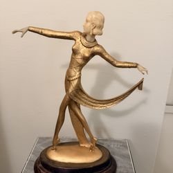 Vintage Bronze Art Deco Style Gold Dancer Figurine on Marble Base