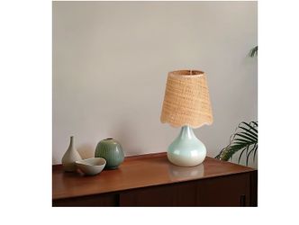 Blue Small Touch Control Table Lamp for Bedroom, Blue Bedside Lamps for Nightstand,Cute Mini Small Table Lamps for Small Spaces with Scalloped Shade f