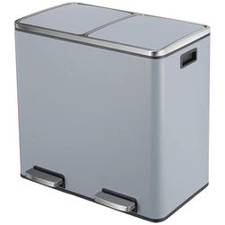 16 Gallon Rectangular Stainless Steel Trash Can, Dual Compartment Garbage Bin with Recycling Combo, Blue/Gray