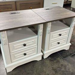 New assembled set of 2 Nightstand with Charging Station, Farmhouse End Side Table, Smart LED Night Stand,Bedside Cabinet for Bedroom, Living Room (Ant