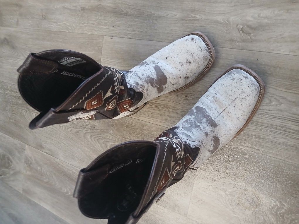 Rock Em Square Toe Cowhide Boots