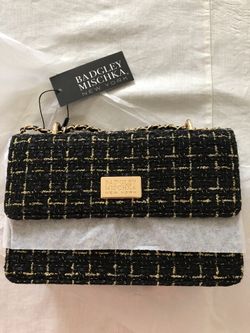 Badgley Mischka New York Black and Gold Tweed Grossbody/shoulder bag
