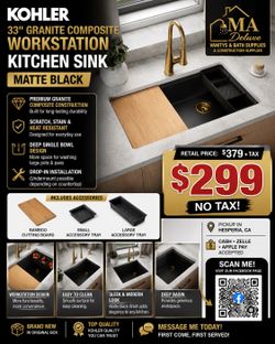 🔥 KOHLER 33” Granite Composite Workstation Kitchen Sink - Matte Black 🔥  ✨ Brand New – Premium Quality! Read