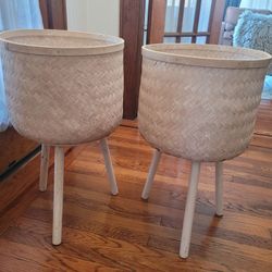 2 Large Rattan Boho Style Plant Stand