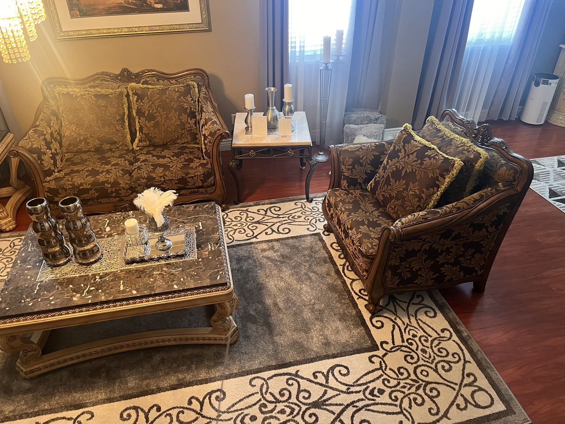 Dark Brown And Green Couches And Chair