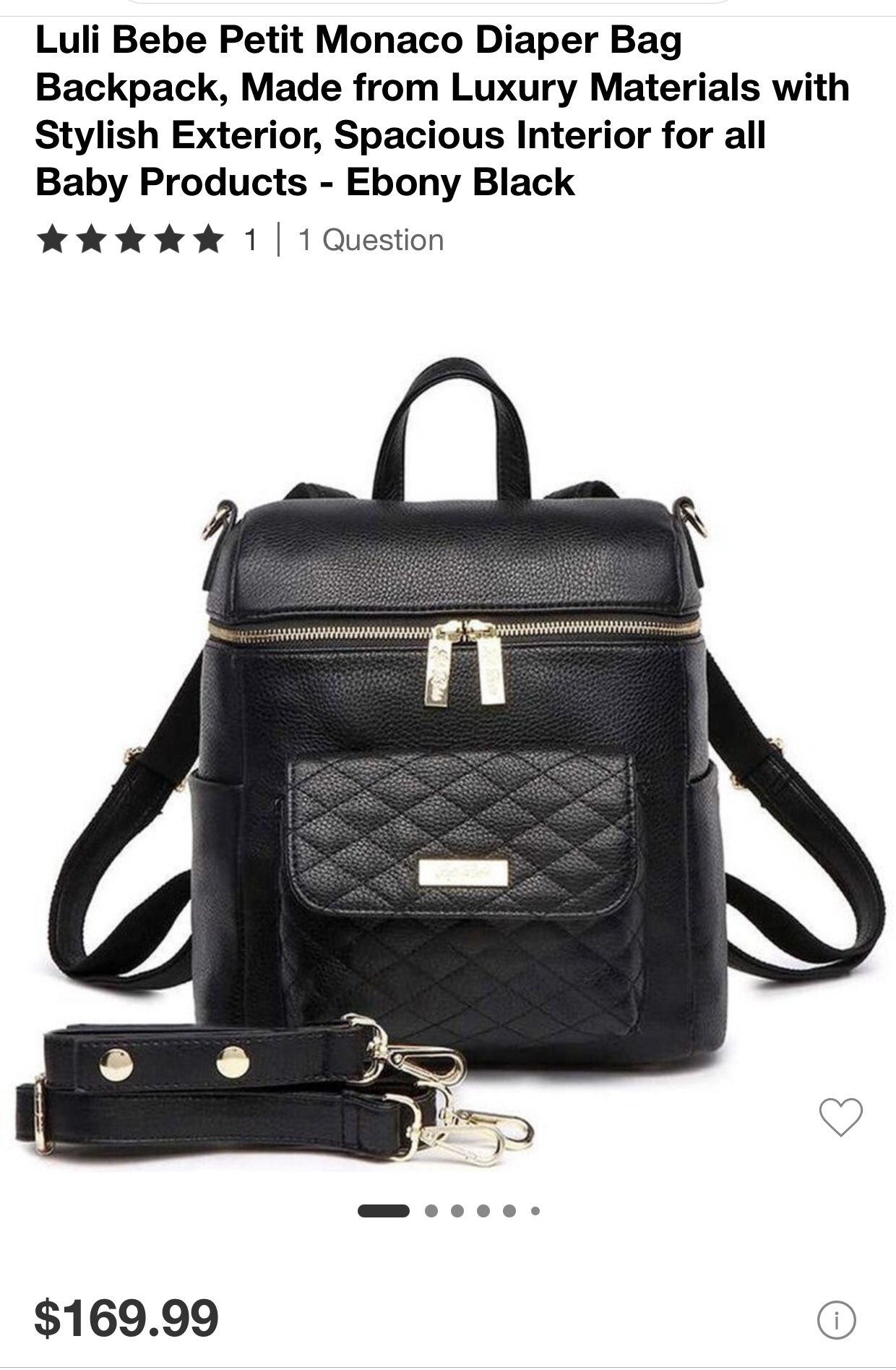 Luli Bebe Monaco Diaper Bag in Ebony Black color