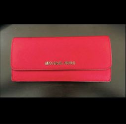 Michael Kors MK Red Long Wallet Saffiano Leather