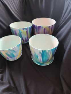 Set of 4 indoor hand painted plantar