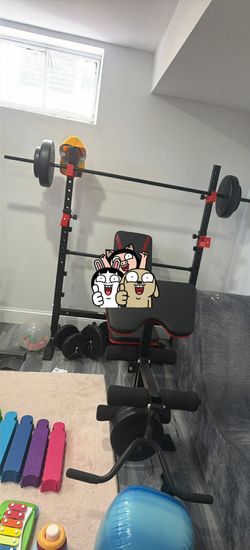 gym equipment and sofa and table and armchair