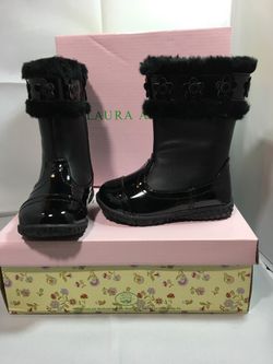 Laura Ashley Toddler Girls Winter Boots Size 5 Black Faux Fur Zipper
