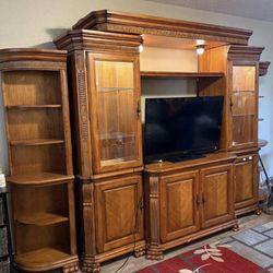 Elegant Wooden Entertainment Center with Corner Units