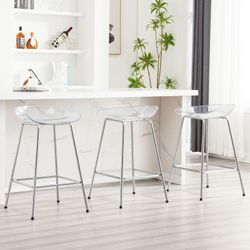 Set 4 Modern Clear Acrylic Bar Stool with Chrome Legs