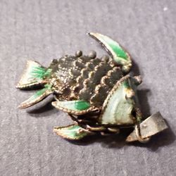 Vintage Chinese Export Silver 925 Stamped Enamel Fish Articulated Pendant - .75”