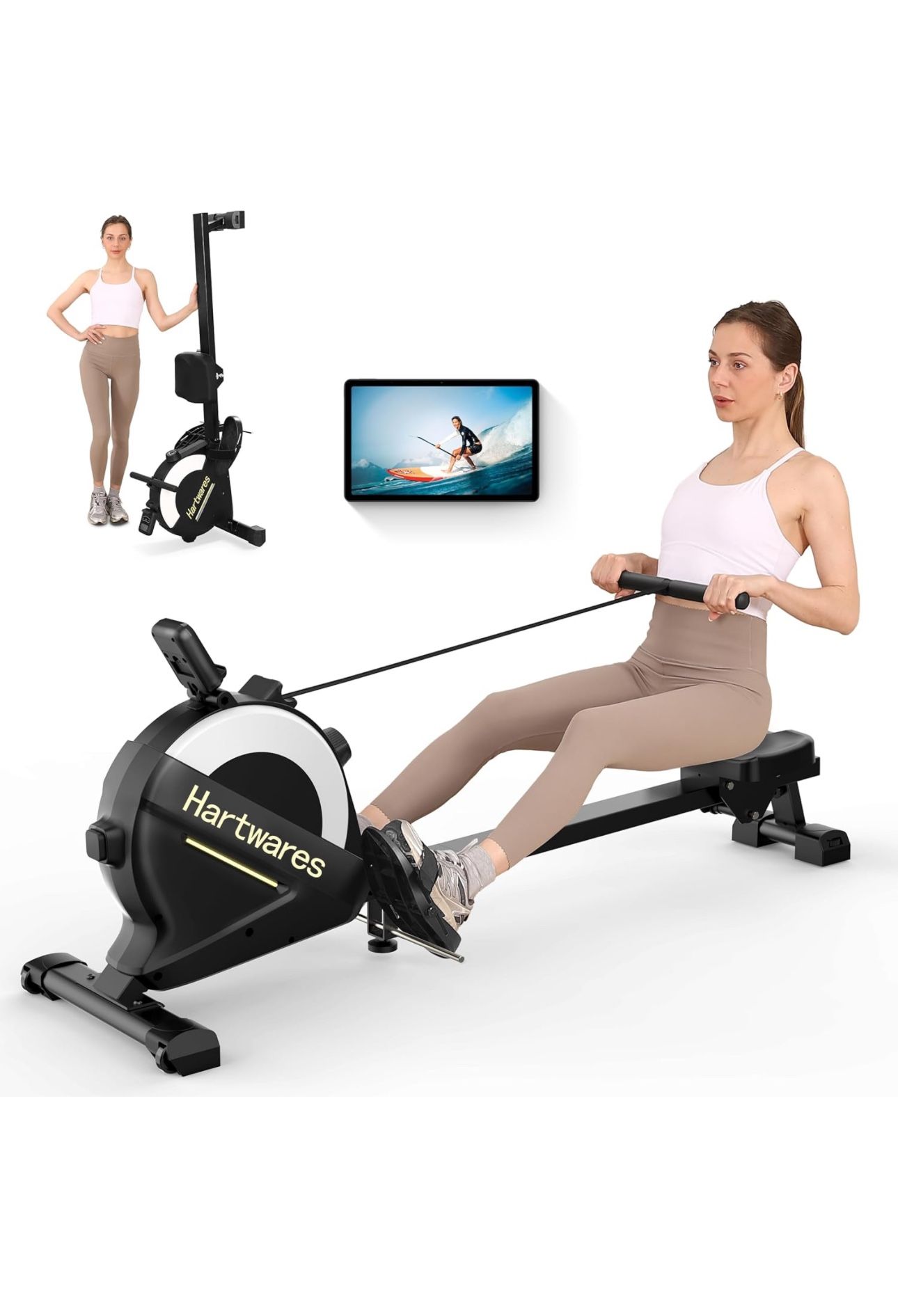 Rowing Machines for Home,Hartwares Magnetic Rowing Machine with 77lbs High Resistance Rowing Machine,16 Levels of Quiet Resistance,Rower Machine for H