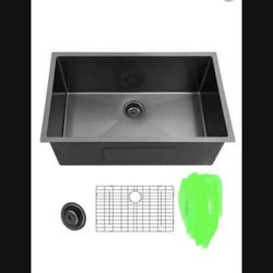 31x18x9  UNDERMOUNT BLACK STAINLESS  KITCHEN  SINK  W GRIDS NEW