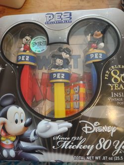 Pez Disney Mickey. 80 Year Anniversary with Vintage poster