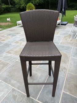 Set of 4 Dedon Panama Bar Stools in Excellent Condition All Weather wicker 16.5w x 44.5h x 29.5sh x 16sd $900 each retail Great Deal! 4 for the price 