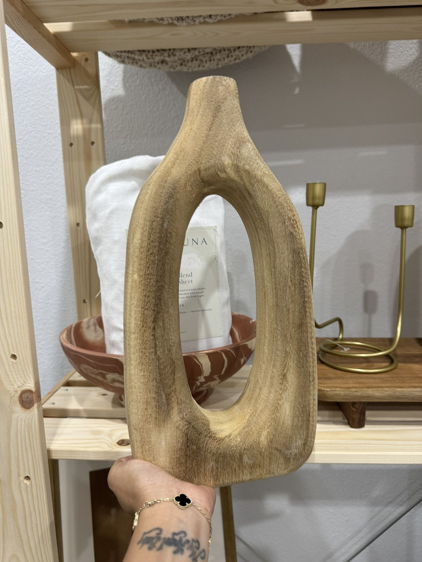Wood Abstract Vase Decor 14in