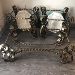Three Piece Wrought Iron Coffee Table Set