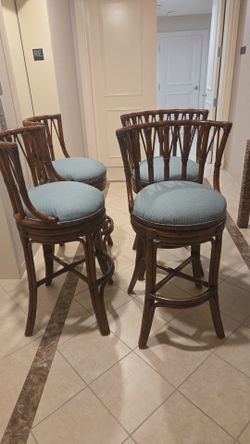 Set of 4 Rattan Swivel Bar Stools by Tommy Bahama