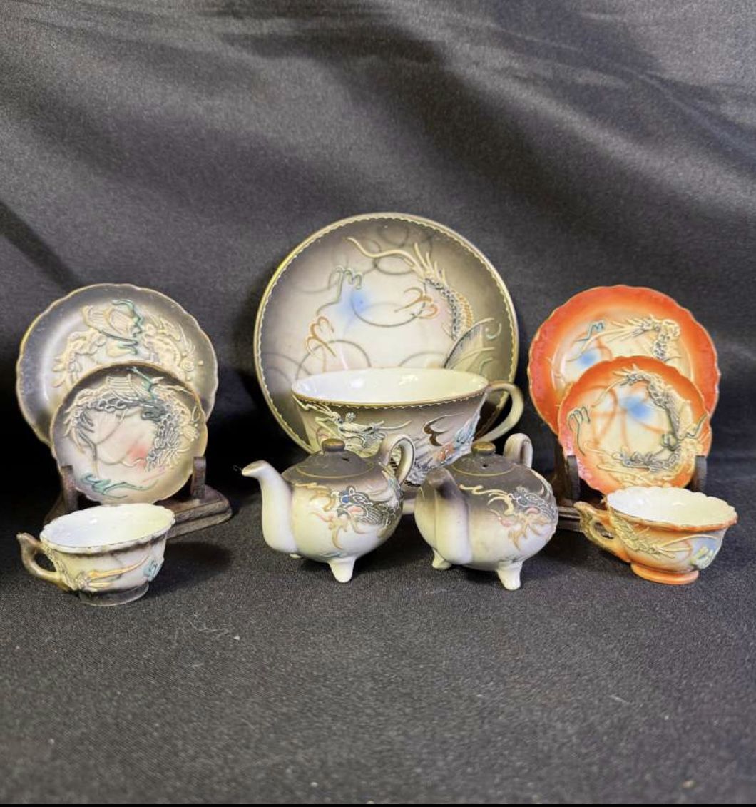 Vintage Japanese Tea Set Moriage Style (raised Enamel) Made From 1(contact info removed)