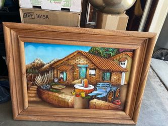 Antique Handmade 3D- Oil Painting on a wood frame