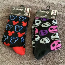 Socks Crew 1 Pair  Disney Mickey Mouse And Nightmare Before Christmas Men’s Size 9-13 New With Tags 