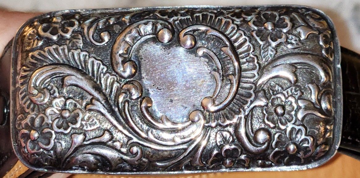 Andrea BARNETT .925 STERLING Silver Belt Buckle & Leather  display picture 3