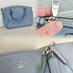Coach F36675 Pebble Leather Kelsey Satchel Handbag peppled blue with Silver Hardware