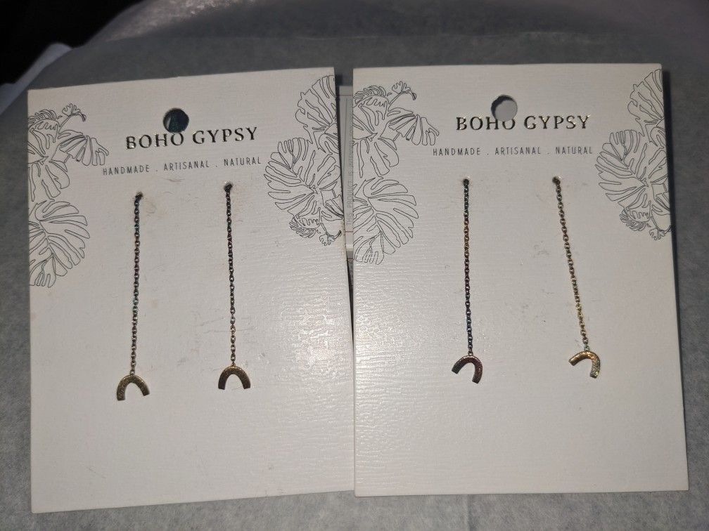 Brand New Boho Gypsy Handmade Gold Plated Brass Horse Shoe Earrings