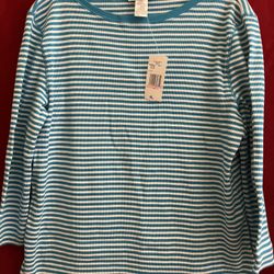 NEW YORK JONES TOP LONG SLEEVE SHIRT Size XL BLUE STRIPE ** 100+ DESIGNER BLOUSE ON SALE Now 