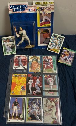 Mark McGwire Baseball Card Lot + Starting Lineup Figure – A’s Cardinals