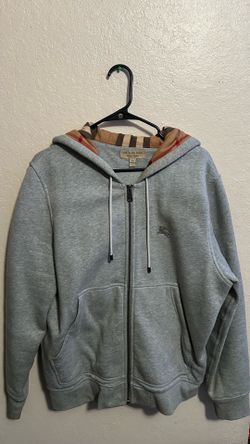 BURBERRY Grey Horseferry Embroidery Check Hoodie