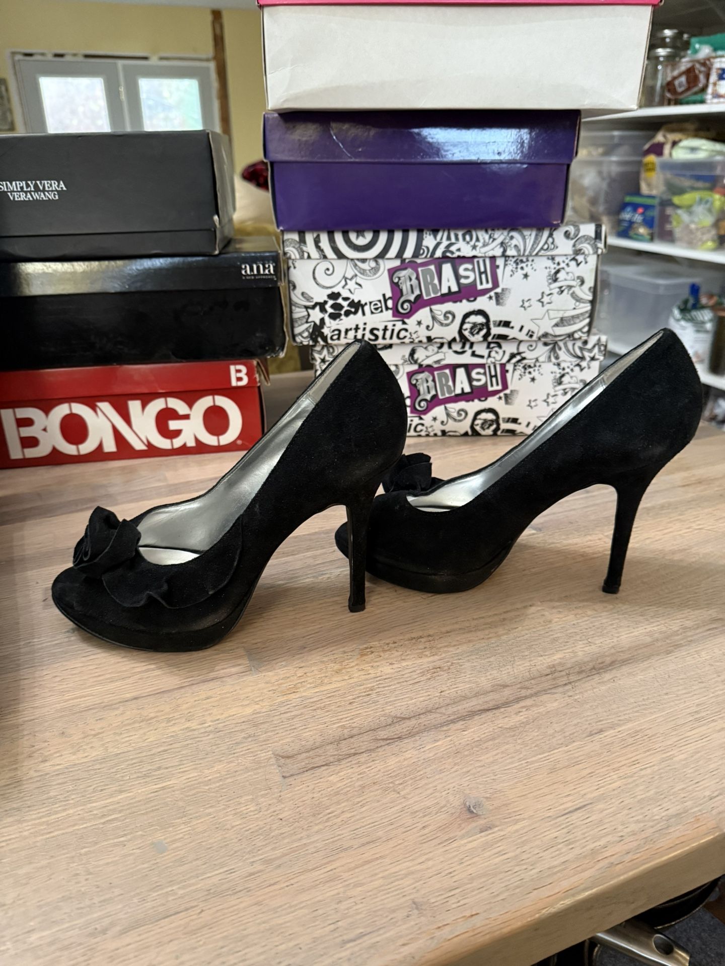 Suede Leather Black High Heels