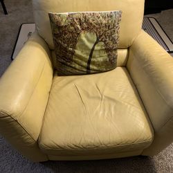 Leather Oversized Chair, Yellow, 41” Wide, 35” Depth