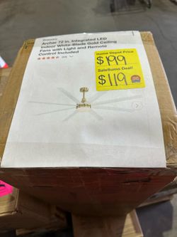 SaleSumo Breezary Archer 72 in. Integrated LED Indoor White-Blade Gold Ceiling Fans with Light and Remote Control included