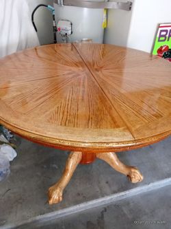 Vintage Dining Room Parquet Oak Table & Chairs, 48"Dia
