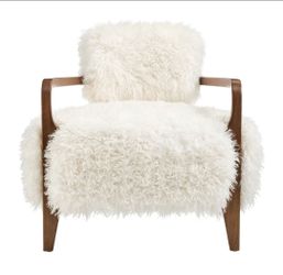 Mid-Century Modern White Faux Shearling Accent Chair