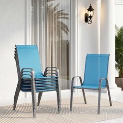 Patio Chair, Outdoor Stackable Textilene Chairs Set of 6, Sky Blue
