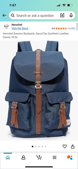 Herschel Dawson Backpack, Navy/Tan Synthetic Leather, Classic 20.5L