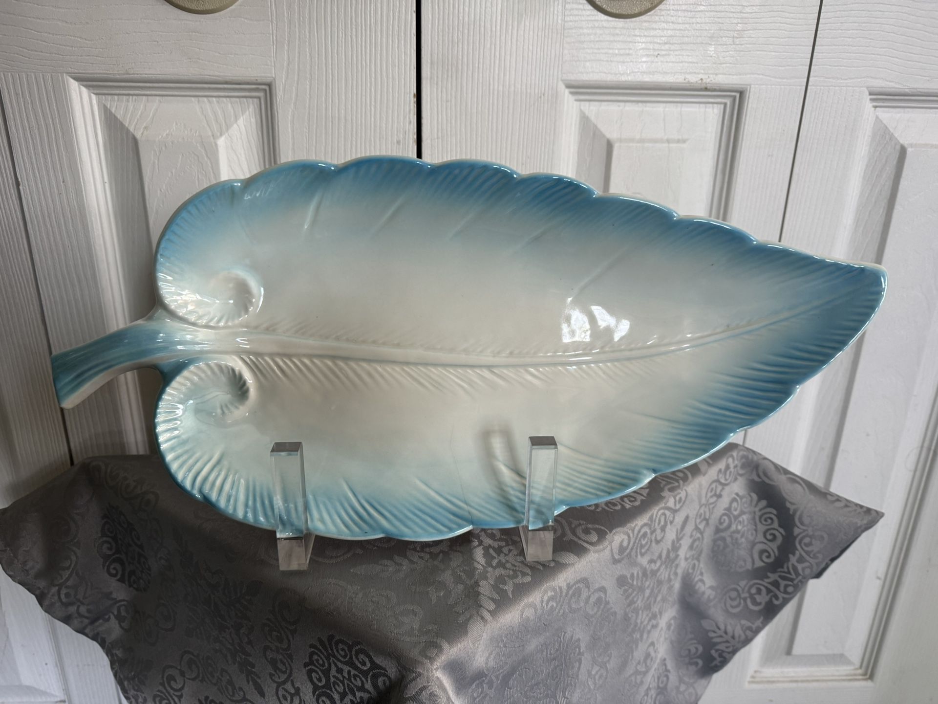 LEAF PLATTER, Blue, “Maurice of California” Pottery Brand, Very VINTAGE